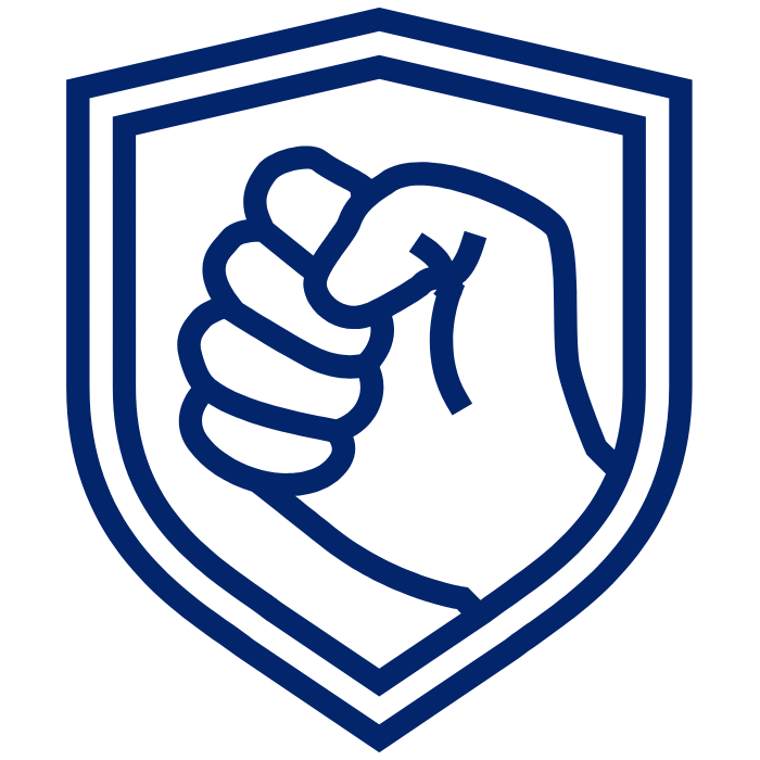 Shield icon with a fist, representing strong businesses and resilient companies.